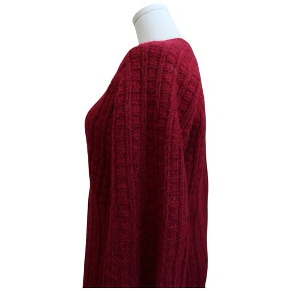 Faherty Aria Burgundy Wool and Alpaca Knit Sweater V-Neck Balloon Sleeves Size S - Picture 8 of 15